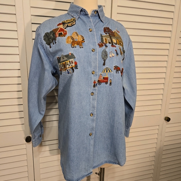 Rare Farm & Ranch Embroidered Vintage Jean Top by Red Ridge Mountain Outfitters - Picture 6 of 16